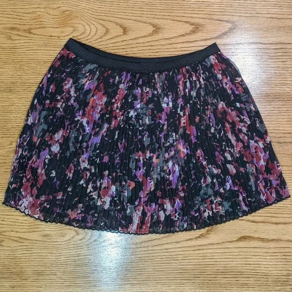 Joe Benbasset Black Burgundy Floral Abstract Pleated Lined Skirt Women's Sz MD - Picture 2 of 4